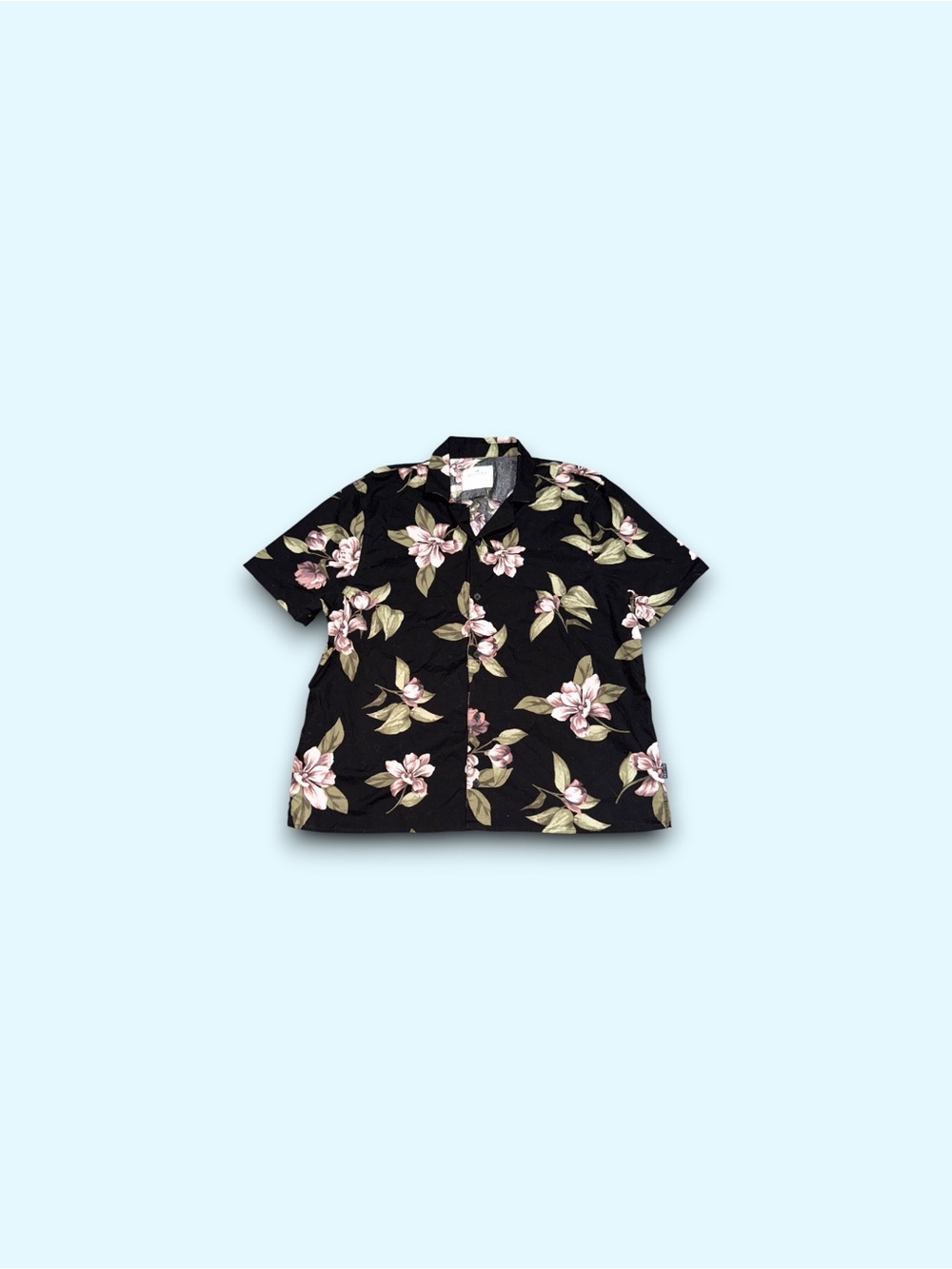 Hollister Cropped Hawaiian Style Tropical Camp Shirt Tie Front Floral Black L